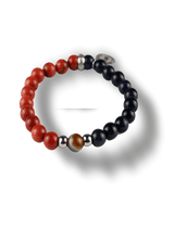 Elegante Bracciale Elastico da uomo composto da pietra naturale rossa e nera