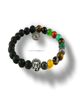 Bracciale da uomo Elastico con testa di leone e perle in pietra naturale