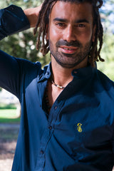 Camicia slim collo alla coreana, blu