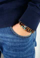 Bracciale Elastico da uomo con ciondolo cilindro e perle in pietra naturale