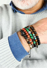 Elegante Bracciale da uomo con sfera diamantata e perle in pietra naturali