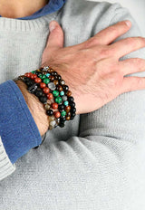 Bracciale Elastico da uomo con ciondolo e perle in pietra naturale