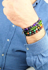 Bracciale Elastico da uomo composto da pietra naturale rossa