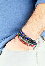 Bracciale da uomo con ciondolo a bottone diamantato e perle in pietra naturali