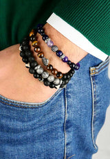 Bracciale da uomo con ciondolo regale e perle in pietra naturali