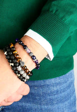 Bracciale da uomo Elastico con ciondolo black phanter, adornato con pietre naturali