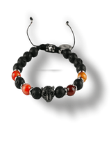 Elegante- Bracciale -da -uomo- Elastico -con -ciondolo -testa- black -phanter- adornato -di- pietre -naturali- e -anelli -di -metallo- con chiusura- a -doppio- laccetto- bellagio-manifatture--min
