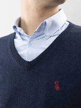 Maglione cotone con scollo a V, blu