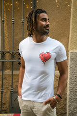 T-shirt Cuore, bianca, 100% Cotone Organico