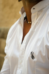 Camicia slim collo alla coreana, bianca