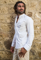 Camicia slim collo alla coreana, bianca