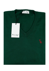 Maglione cotone, scollo a V, verdone