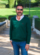 Maglione cotone, scollo a V, verdone