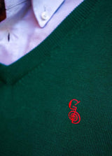 Maglione cotone, scollo a V, verdone