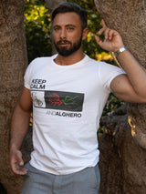 T-shirt Keep Calm, bianca, 100% Cotone Organico