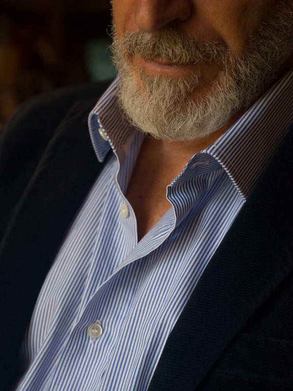 Camicia Oxford Uomo , botton down, bianca a righe azzurre