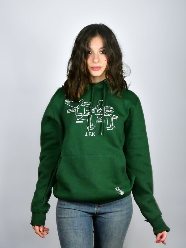 Felpa Donna  "Proiettile Magico" JFK, verde, felpata con cappuccio