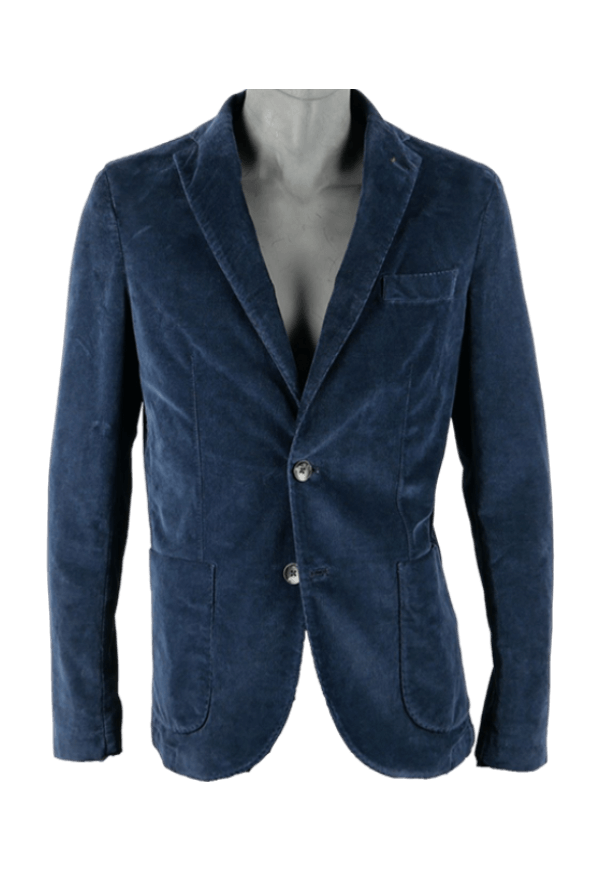 Blazer-blu-in-velluto-liscio-elegante-manifatture-bellagio