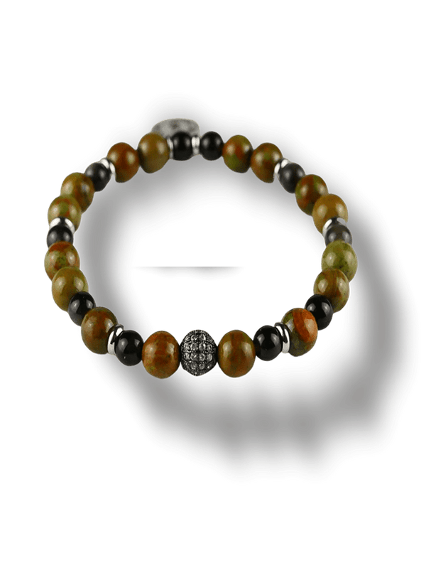 Bracciale Elastico da uomo con ciondolo e perle in pietra naturale