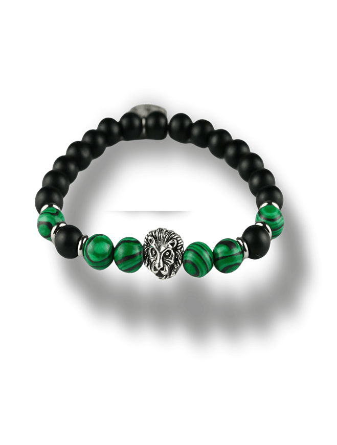 Bracciale-da-uomo-Elastico-con-testa-di-leone-e-perle-in-pietra-naturale--bellagio-manifatture-alghero
