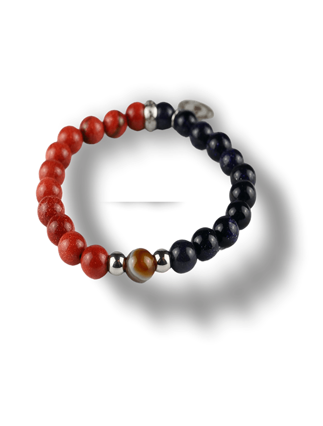 Elegante Bracciale Elastico da uomo composto da pietra naturale rossa e nera
