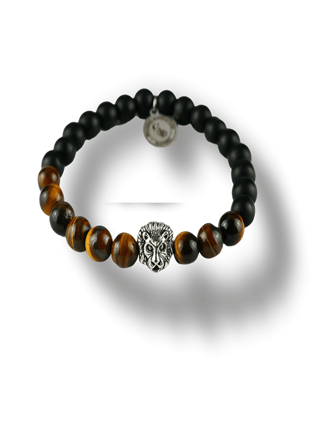 Bracciale-dauomo-Elastico-con-testa-dileone-e-perle-in-pietra-naturale-bellagio-manifatture-alghero