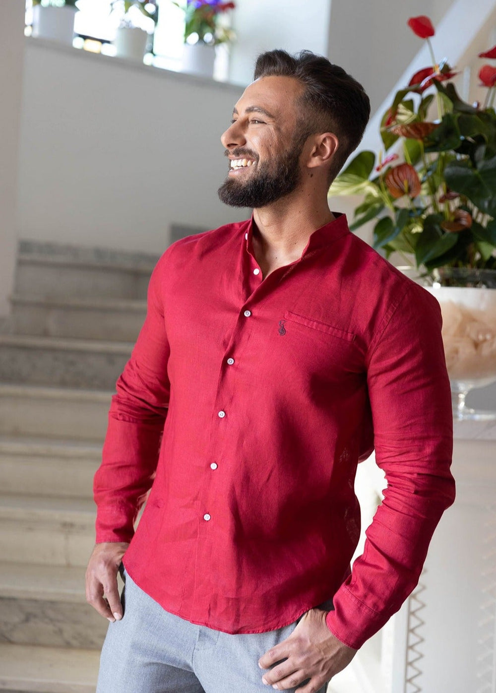 Camicia lino rossa shop