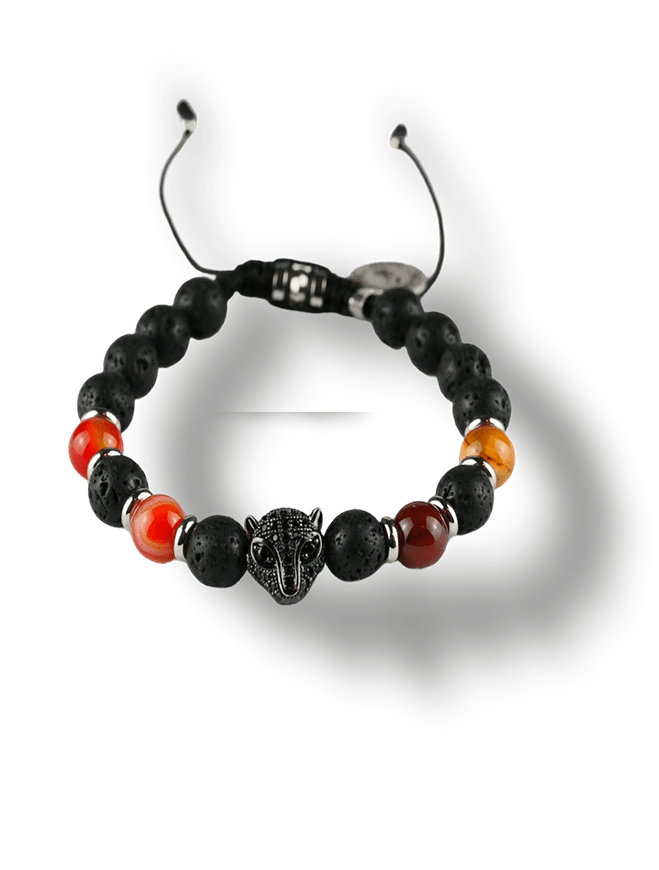 Elegante- Bracciale -da -uomo- Elastico -con -ciondolo -testa- black -phanter- adornato -di- pietre -naturali- e -anelli -di -metallo- con chiusura- a -doppio- laccetto- bellagio-manifatture--min