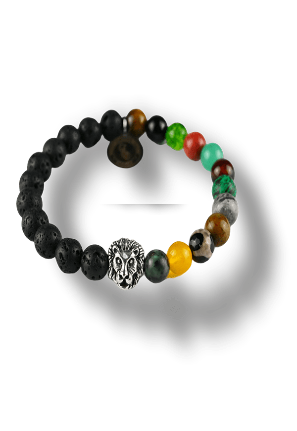 Elegant-Bracciale-da-uomo-Elastico-conciondolo-testa-black-phanter_adornato-dipietrenaturali-e-anellidimetallo-conchiusura-adoppio-laccetto--bellagio--manifatture-alghero