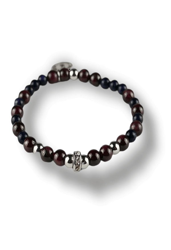 Elegante-Bracciale--unisex-Elastico-con-ciondoloadanello-perleinpietranaturali-alternate-da-anelli_di-metallo