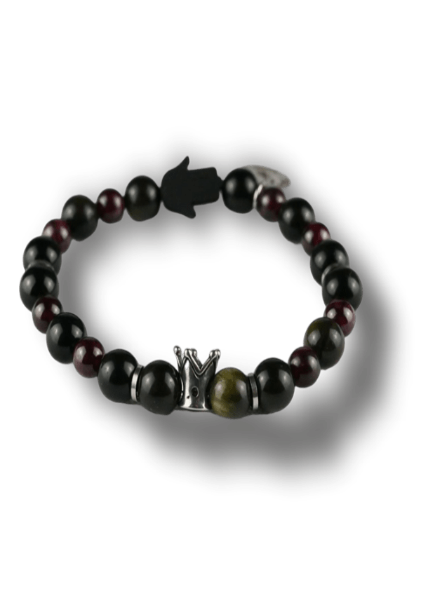 Elegante-Bracciale-da-uomo-Elasticocon-ciondolo-acorona-_adornato-di-pietre-naturali-bellagio-manifatture-alghero