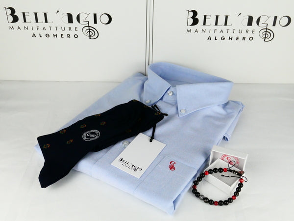 Set regalo Camicia Oxford, Calze a rombi e bracciale in perle di pietra