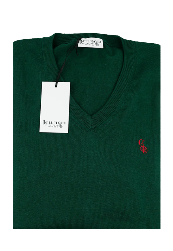 Maglione cotone, scollo a V, verdone
