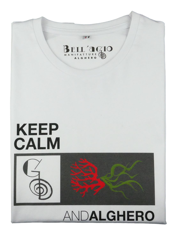 T-shirt Keep Calm, bianca, 100% Cotone Organico